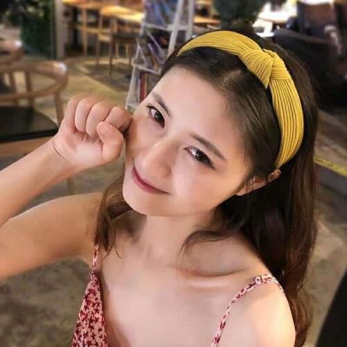 New Korean Girls Solid Color Headand Knitted Cotton Wide Side Wash Hairband Ins Ladies Cross Knotted Headband Hair Accessories