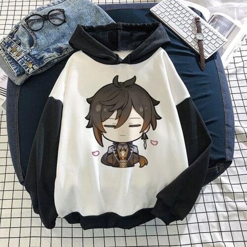 Anime Hoodie Pullover Tops Oversized Sweatshirt Harajuku Game Genshin Impact Zhongli Print Hoodies Women Long Sleeve Hoody