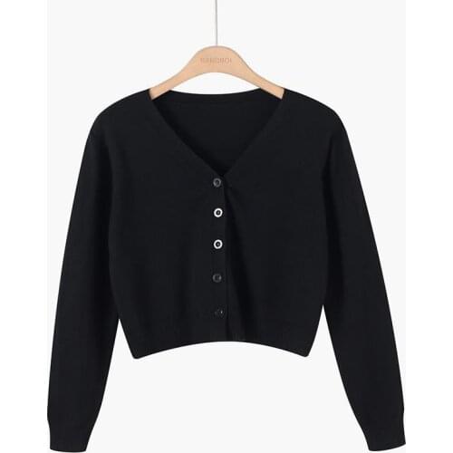 Knitted Crop Cardigan Women Korean Short Sweater Long Sleeve V Neck Green Black Spring/autumn Female 2021 Tops Mujer Sueterde