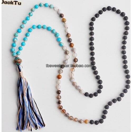 Women Vintage Necklace 6MM Rock Stone With Botswana Necklace Handmade Beaded Women Necklace