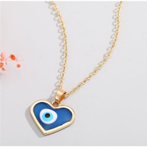 1PC Fashion Enamel Lucky Evil Eye Heart Necklace For Women Vintage Turkish Eye Geometric Pendant Clavicle Chain Jewelry N618