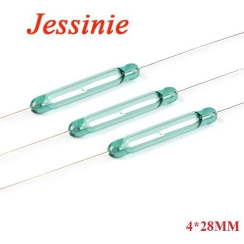 10Pcs 4*28mm Magnetic Reed Switch Sensor Normally Open DIY Green Glass 4x28MM NO Original Contact Induction