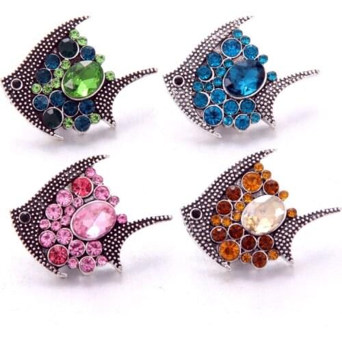 10pcs/lot Wholesale Snap Jewelry 18mm Snap Buttons Mixed Fish Rhinestone Metal Flower Snaps Buttons for Snap Bracelet Bangle