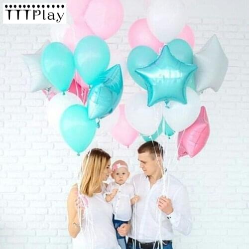 13pcs/lot Tiffany White Pink Latex Balloons 18 inch Star Foil Balloons Baby Girl Birthday Party Decoration Inflatable Air Balls