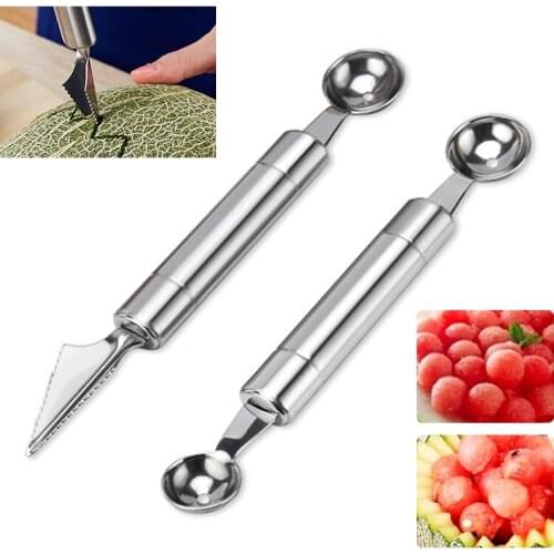 2 in 1 Fruit Platter Carving Knife Stainless Steel Double Side Fruit Digging Spoon Watermelon Ice Cream Spoons Kitchen Tools