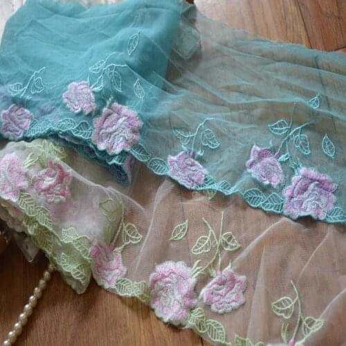 20Yards Mesh Embroidery Lace Trimmings Dress Accessories Flower Tulle Blue White Fabric Sewing Crafts Doll Materials 17cm Wide