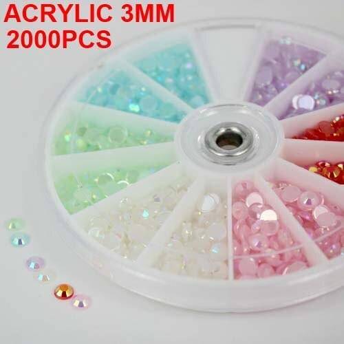 2000pcs Nail Art Sticker acrylic rhinestones nail art diy Decoration Acrylic Wheel 3mm in 6 colors x 340pcs free shipping