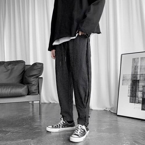 2021 Mens Casual Stripe Harlem Pants Cotton and linen Tie Street Pocket Loose Harem Pants Mens Harajuku Jogging Pants Large