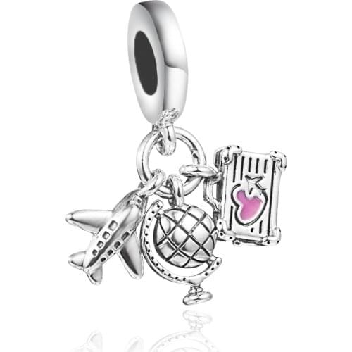 2021 Summer New Fits Pandora Bracelet Airplane, Globe & Suitcase Charms Original 925 Sterling Silver Beads for Jewelry Making
