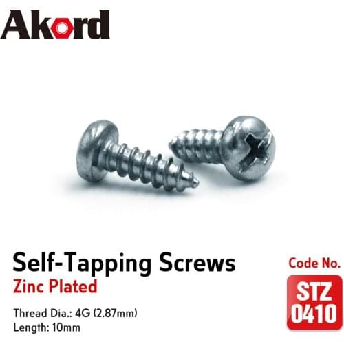 ACCORD 100PCS Self-tapping Screws Zinc Plated 4Gx10mm with storage Box Galvanized Steel Fasteners
