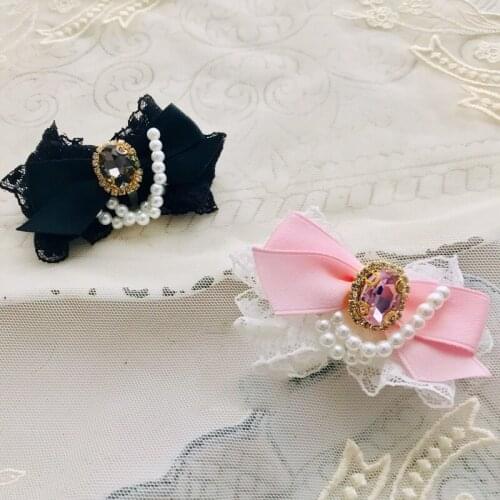 Handmade Dog Accessories Hairpin Pet Head Wear Pink Gem Pearl Bow Grooming Maltese Poodle Small Breed Yorkie