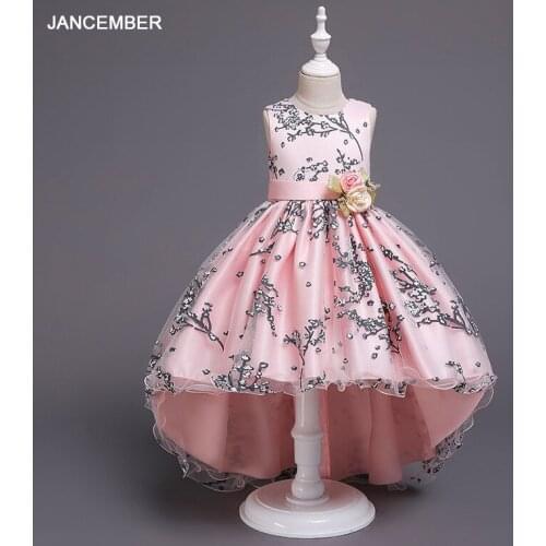 B037 Satin Sleeveless Flower Girls Wedding Christmas Children Evening Party Dress 2021 Kids Ball Gowns