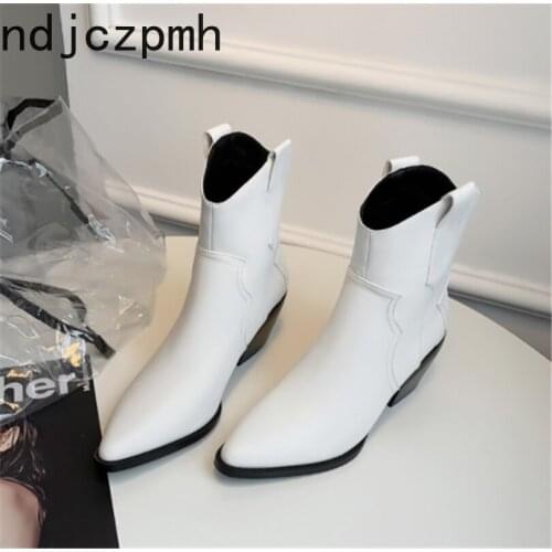 Womens Boots Autumn and Winter The New Fashion Pointed Thick Heel Mid Heel Short Tube Womens Shoes Size 33-45 Black White