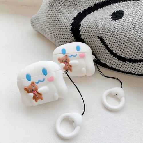 For AirPods 1 2 3 Pro Case Cartoon Puppy Dog Hug Bear Bluetooth Wireless Earphone Silicone Cover With Finger Ring