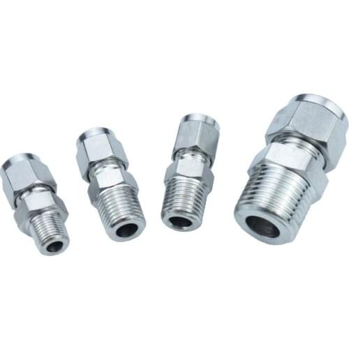 Double Ferrule Compression Fitting Male Connector SS304 3/4/6/8/10/12/14/16/18/20/22/25mm Tube OD x 1/8"/1/4"/3/8"/1/2" BSPT