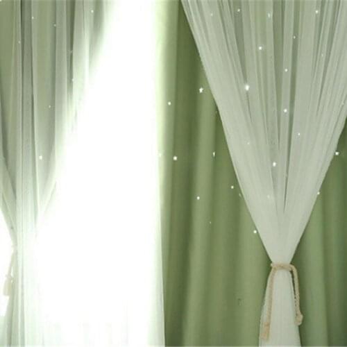 Double-Layer Gauze Stars Curtains Hollowed Out Shading Starry Finished Products Bedroom Romantic Decorative Window Curtain Decor