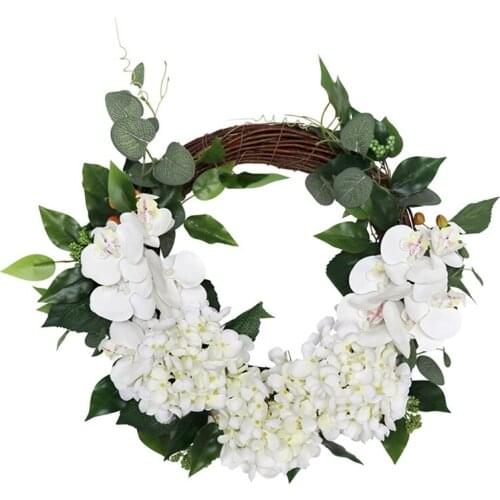 Artificial Hydrangea Phalaenopsis Wreath Spring Summer Wreath for Farmhouse Home Wedding Party Wall Window Outdoor Decor