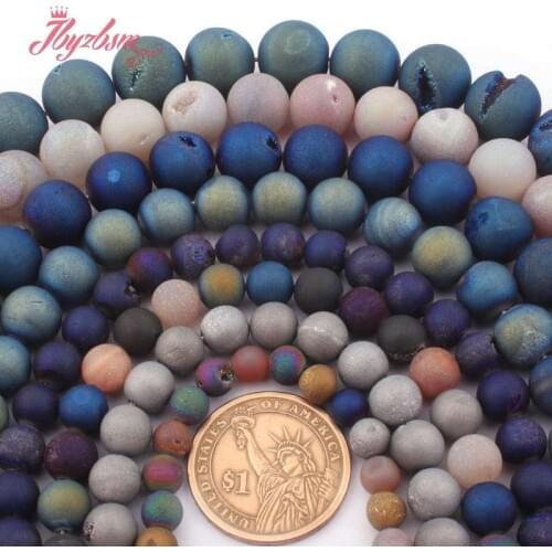 6,8,10,12,14mm Round Metallic Coated Druzy Agates Loose Spacer Beads For DIY Necklace Bracelets Jewelry Making 15"Free Shipping