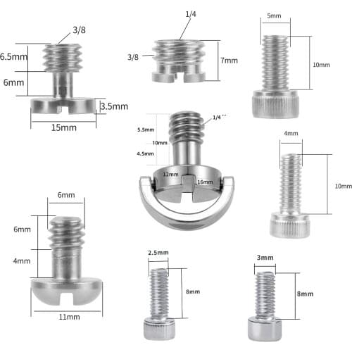 M2.5 M3 1/4" 3/8" Camera Screw Set Quick Release Plate Screw DSLR Accessories Tripod Mount Adapter for Camera Cages