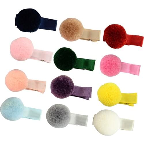 Fashion Baby Girls Fur Ball Pompom Hair Clips Set Hair Barrettes Charm Accessory