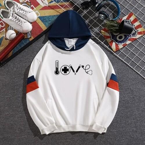 2020 New Autumn Winter Womens Hoodies Love Nurse Gift Sweatshirts Novelty Design Long Sleeve Cute Girl Doctor Medical Tops