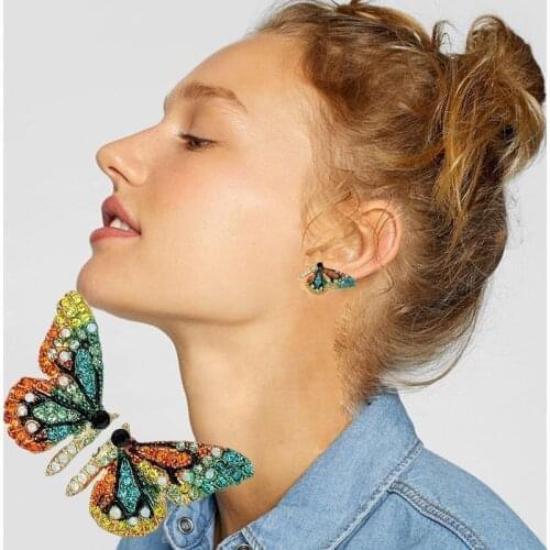 New European And American Fashion Personality Short Butterfly Ear Nail Color Drill Party Accessory Ear Nail