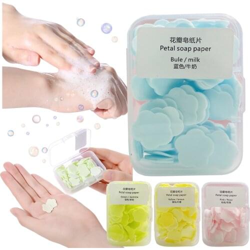 100pcs/set Disposable Soap Paper Portable Cute Boxed Paper Soap Mini High Quality Scented Soap Slice Outdoor Travel Supplies