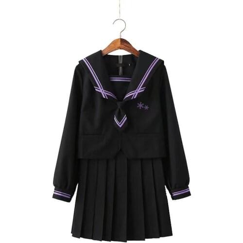 2019 Autumn Japanese School Uniforms For Girls Cute Long-length Sailor Tops Pleated Skirt Full Sets Cosplay Jk Costume Series XL