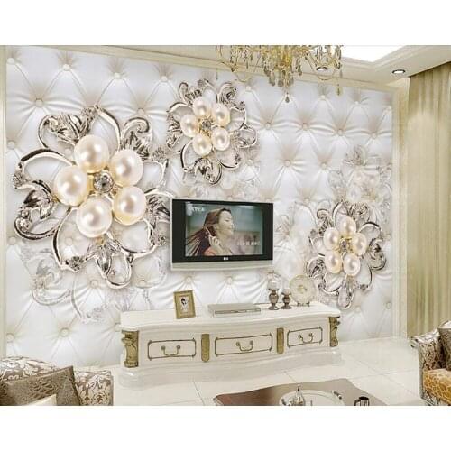 Papel de parede European soft bag pearl flower 3d wallpaper murals for living room bedroom TV sofa wall kitchen KTV bar cafe