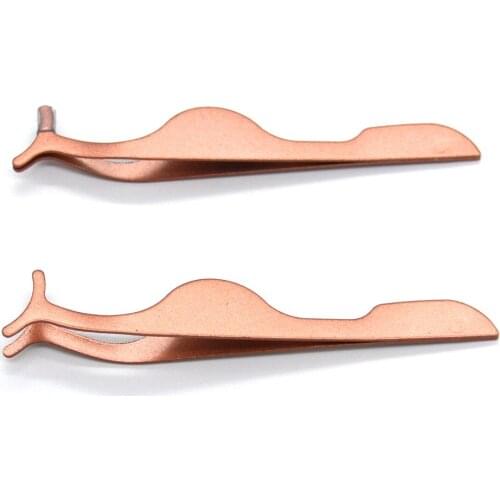 Wholesale 10/lot Stainless Steel Rose Gold Eyelash Tweezers Auxiliary Clam Tools Curved Portable Install Assistant Beauty Makeup