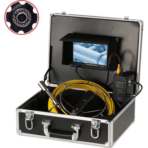 7 Inch LCD Monitor 20M Fiberglass Push Rod Cable Sewer Pipe Drain Inspection Camera System With 12Pcs White LED Lights