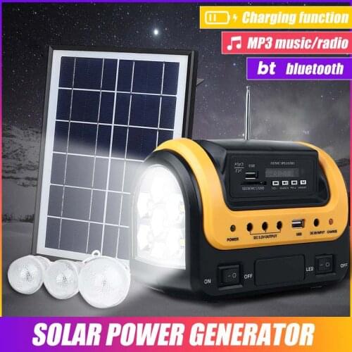 DC10W Solar Panel Battery Charging LED Lighting System Portable Solar Generator Outdoor Power with FM MP3 bluetooth Speaker
