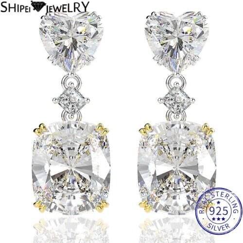 Shipei 925Sterling Silver Radiant Pink Sapphire Citrine Greated Moissanite Wedding Fine Jewelry Engagement Drop Dangle Earrings