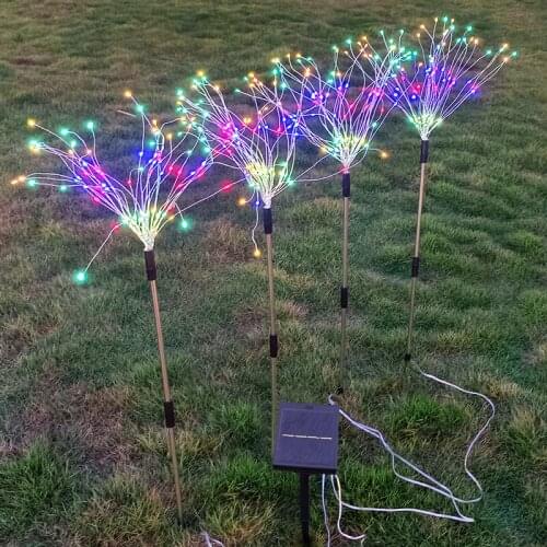 Solar Powered Outdoor Grass Globe Fireworks Lamp Flash String 384 LED For Garden Lawn Landscape Holiday Light 8 Modes 4IN1