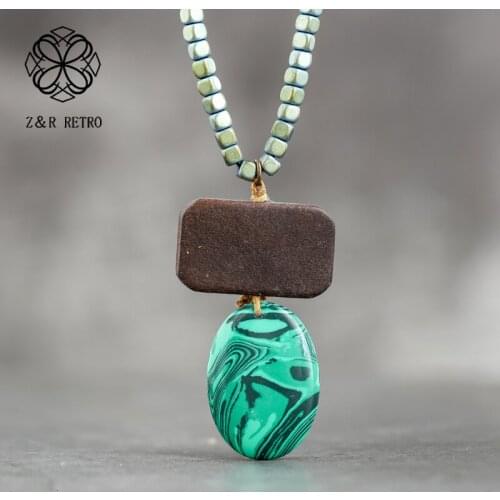 Vintage Jewelry for Women Beads Long Necklace Rope Chains necklaces & pendants Jewellery Suspension Stone Wood Pendants 2021 New