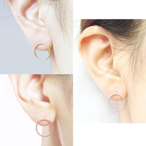Oly2u Vintage Brushed Round Circle Earrings Women Minimalist Jewelry Simple Geometric Earrings Stud brinco boucle doreille