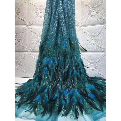 High-end luxury feather embroidery African tulle lace fabric 3d flower grid lace fabric high quality French lace party 5 yeard