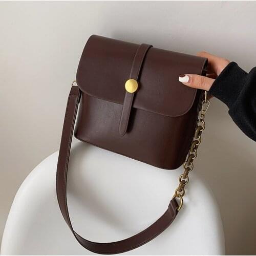 Women Leather Messenger Bags Sac A Main Simple Bucket Crossbody Bags for Girls Flap Shoulder Bag Retro Handbags Small Bolsas