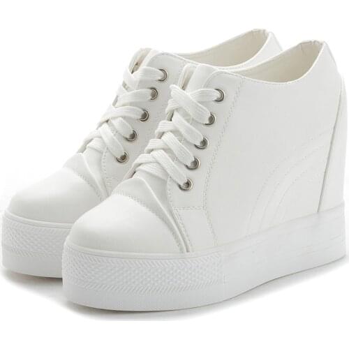 Hided Wedge Sneakers Woman 11CM Heels 2019 Spring Autumn Female Casual White Shoes Waterproof Woman Chunky Sneakers Vulcanize