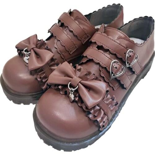 Pu Sweet Gothic Girls Female Cosplay Kawaii Platform Japanese Cute Anime Lolita Shoes Women Harujuku Feminine Bow Star Buckle