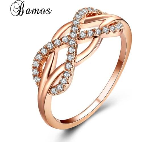 Bamos Simple Infinity Engagement Ring White Cubic Zirconia Promise Wedding Rings For Women Trendy Rose Gold Filled Jewelry