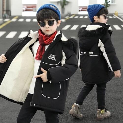 Teen Boy Winter Coat Children Plus Velvet Warm Jacket Boys Middle Long Jacket Winter Hooded Thick Fashion Clothes 5 7 9 11 13 Y