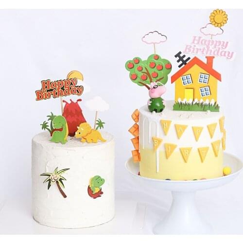 1 set happy birthday cake toppers cartoon dinosaur cake decoration topper cake topper food selection kids party decoration