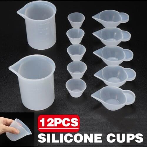 12Pcs Silicone Measuring Cups Mixing Cups Epoxy Mold Dispensing Stirrer Dropper Measuring Cup DIY Handmade Measuring Tool