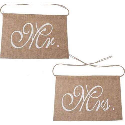 2pcs/set Linen Flag Reception Rustic Wedding Vintage Props Party Anniversary Mr And Mrs Pennant Sign Decoration Chair Banner