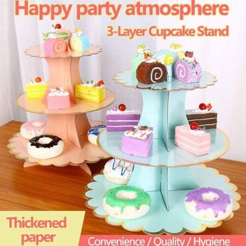 3-Layer Cupcake Stand Round Cardboard Cupcake Holder Foldable Baby Showers Birthday Wedding Party Decor Dessert Table Supplies