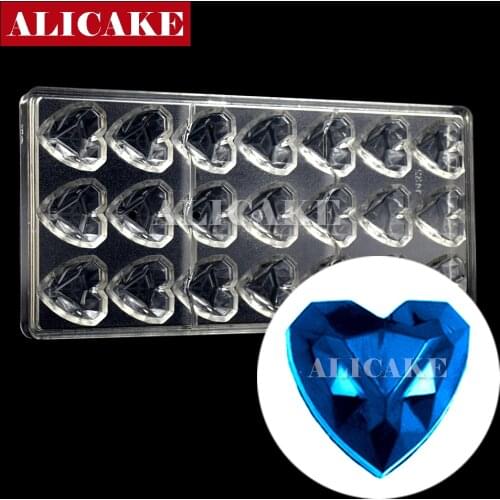 3D Polycarbonate Chocolate Mold Diamond Heart Forms Mold For Chocolates Bonbon Baking Pastry Tools for Chocolate Tray Moulds