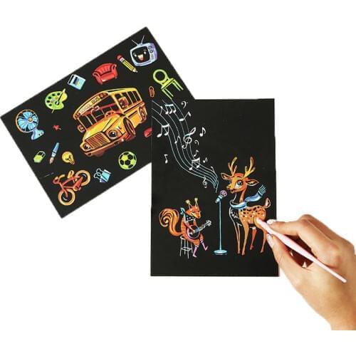 4pcs/Set Magic Colorful Drawing Board Paper Scraping Painting For Kids Creative Colorful Painting Graffiti Scratch Toys