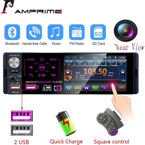 AMPrime 4.1" Car radio 1 din Microphone Subwoofer Output LCD Touch Screen HD MP5 player Rear view Function Built-in RDS/ BT/AUX