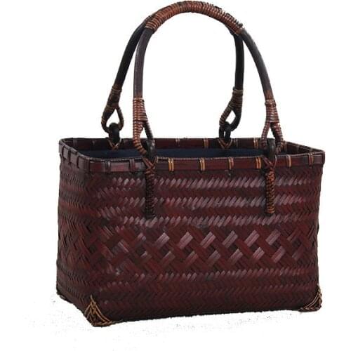 Bamboo Bag Retro Portable Basket Bag Female Handmade Woven Handbag High Quality Design Ladies Beach Bags Tea Storage Handbags